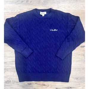 Urban Weekend Women Embroidered NY Cable Knit Sweater Blue Medium Soft Cozy Core